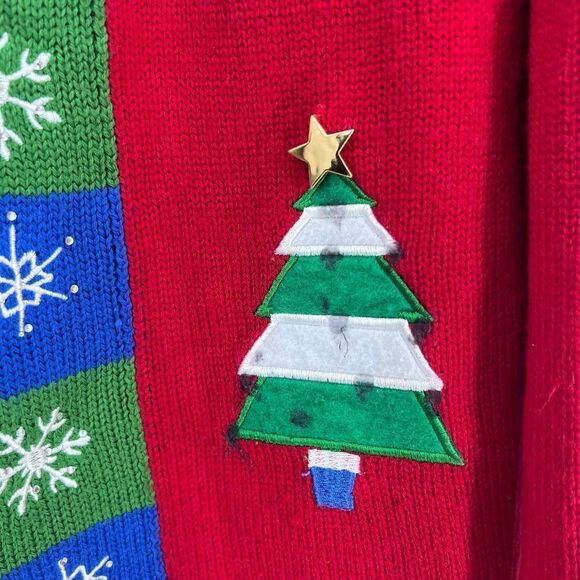 Ugly Christmas Sweater Cardigan Medium Gloria Vanderbilt snowmen, stocking Color - Picture 4 of 8